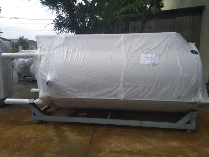 Stainless steel tanks on saddles packed for transport