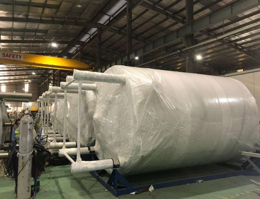 Interior view of stainless steel milk process tanks
